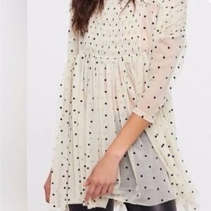 Free People Ivory Polka Dot Blouse